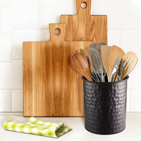 Monarch Abode Hand Hammered Kitchen Utensil Holder Crock, Large, Black