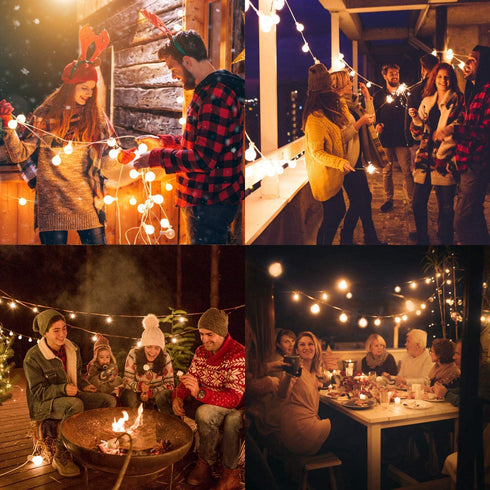 25Ft Globe Led String Lights Waterproof Shatterproof, Connectable Hanging Patio String Lights with 25 LED Plastic Clear Bulbs, Outdoor Indoor Lights for Room Caf© Bistro Pergola Tents, Black Wire
