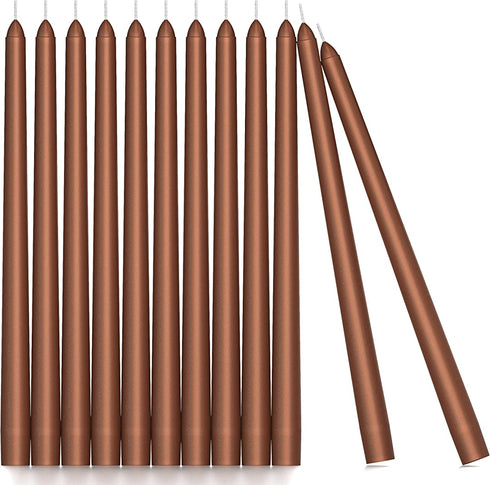 CANDWAX 10 inch Taper Candle Sticks Long Burning Set of 12 - Dripless Dinner Candles for Table Look Like Matte Metallic Candles and are Ideal for Any Occasion - Brown Glitter Taper Candles