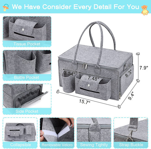 DIMJ Large Capacity Baby Diaper Caddy Organizer with Lid, Shoulder Nursery Storage Bin for Changing Table and Car, Portable Large Baby Shower Basket for Diaper, Toys, Bottles, Wipes, Books