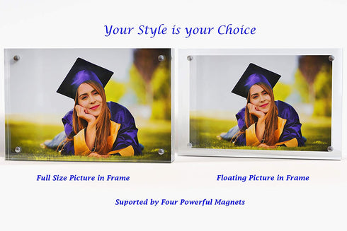 MIRA-K Acrylic Picture Frame 5 x 7 with Magnetic Closure | Crystal Memories | Double Sided Frameless Lucite Photo Frame for Tabletop | Decorative Keepsake Display for Tickets, Postcards and Awards