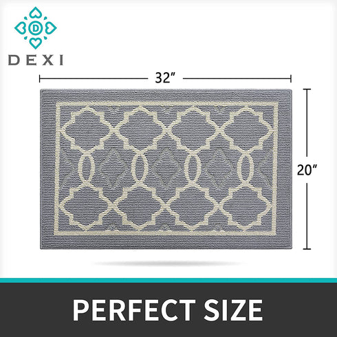 DEXI Indoor Door Mat, 32"x20" Non-Slip Low-Profile Entrance Rug, Absorbent Machine Washable Front Doormats for Back Door, High Traffic Areas, Grey