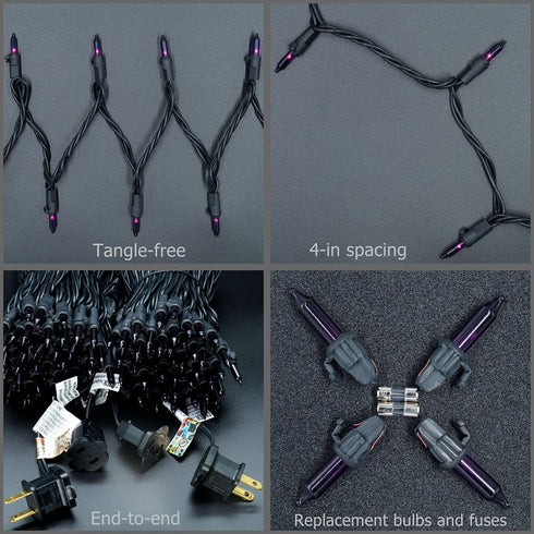 Purple Halloween Lights with Black Wire, 66 Feet 200 Count UL Certified Christmas Lights, Pack of 2 Sets 33 Ft 100 Count Incandescent Mini Lights Set (Purple - Black Wire)