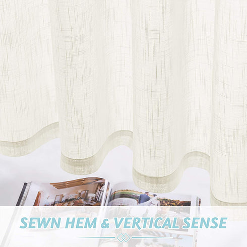 RYB HOME Curtains for Living Room - Linen Texture Sheer Curtains Half Translucent Privacy Curtains for Patio Sliding Glass Door Bedroom Dining, Natural, 52 x 95 inches, 2 Panels