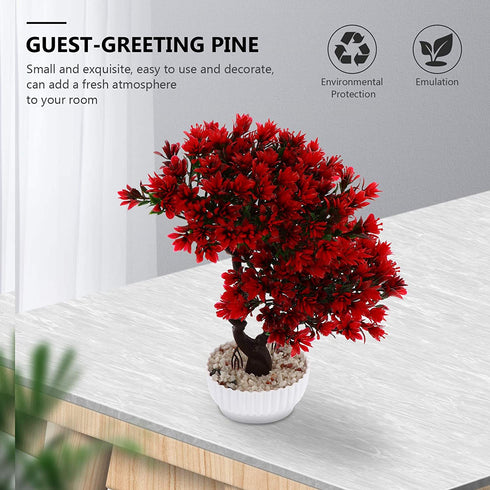 DOITOOL Artificial Potted Plant Fake Guest-Greeting Pine Bonsai Tree Ornament for Desktop Display Home Office Indoor Decor (Red)