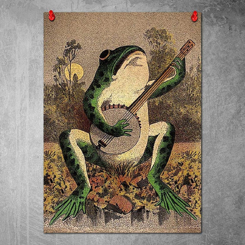 IXMAH Banjo Frog Art Poster Canvas Painting Creativity Poster and Print Wall Art Picture for Living Room Home Decoration (Frog,16x24inch Unframed)