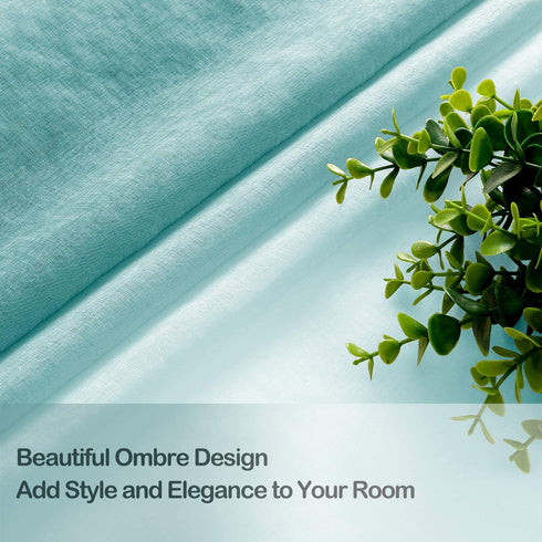 Hiasan Faux Linen Ombre Sheer Curtains - Voile Grommet Window Curtains for Bedroom and Living Room, 52 x 96 Inches Long, Turquoise, 2 Drape Panels