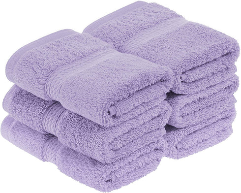 SUPERIOR Solid Egyptian Cotton 6-Piece Face Towel Set, Purple, 900GSM FACE PR