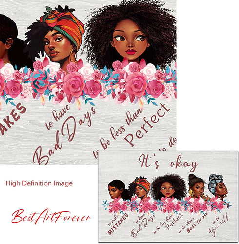 African American Wall Art Black Girls Portrait Decor Black Queen Inspirational Picture for Home Its Okay To Make Mistake Poster for Bathroom Unframed