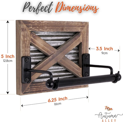 Autumn Alley Rustic Farmhouse Toilet Paper Holder - Rustic Country Bathroom Decor - Industrial Decorative Accessories - Warm Brown Wood, Galvanized Metal & Black Metal - Adds Rustic Charm