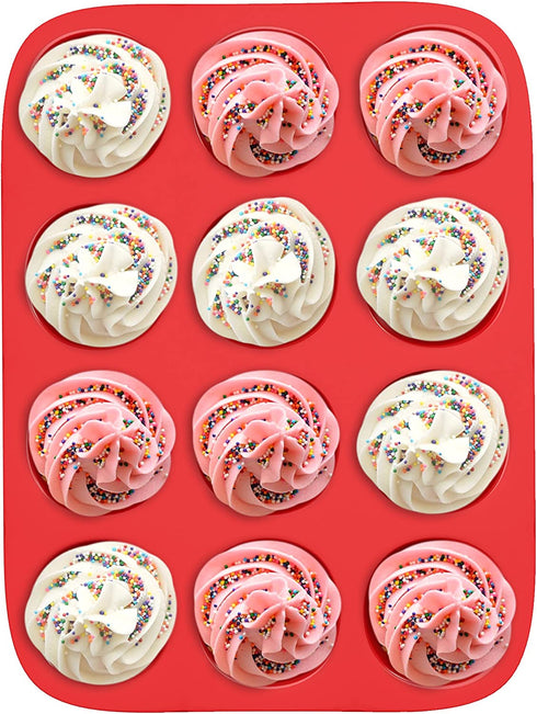 Silicone Muffin Pan- Nonstick Cupcake/Muffin/Brownie Reusable Baking Tray- Microwave, Oven, Freezer, Dishwasher Safe Bakeware (12 Cups) by Chef Buddy