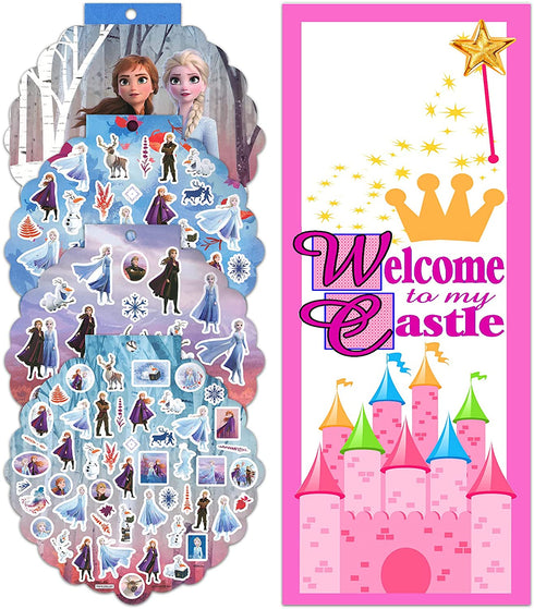 Classic Disney Frozen Sleepover Set for Girls ~ 5 Pc Bundle with 45 x 60 Inch Anna and Elsa Fleece Blanket, Tote Bag, 300 Stickers, More | Bedroom Decor Kids, Toddlers, set, bedding