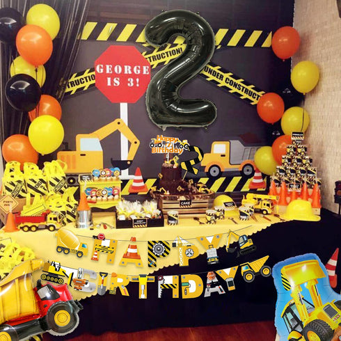 MATTTIME Construction 2nd Birthday Banner Cake Cupcake Topper Terrible Two Traffic Sign Cutouts Dump Truck Party Decoration 2 Years Old Supplies