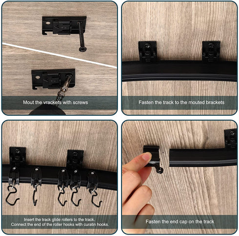 Curved Ceiling Curtain Track Bendable Mount for Curtain Rail Bunk Bed Bay Window Room Divider Flexible Straight (Black, 6.5 Feet)