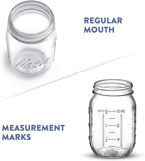 Regular-Mouth Glass Mason Jars, 16-Ounce (6-Pack) Glass Canning Jars with Silver Metal Airtight Lids and Bands with Measurement Marks, for Canning, Preserving, Meal Prep, Overnight Oats, Jam, Jelly,