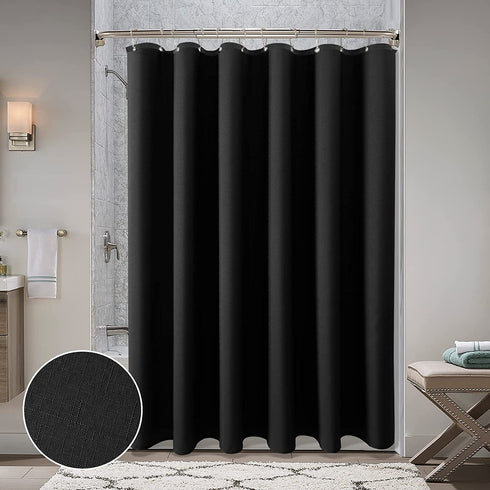 Textured ‹Fabric Shower Curtain - Polyester Shower Curtains for Bathroom, Water Repellent, Hotel Spa Luxury with 12 Hooks, Machine Washable, Decorative Bathroom Curtain Black 72 x 72
