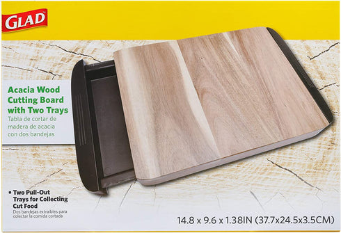 Glad Acacia Wood Cutting Board with Slide Out Trays | Catches Food and Waste | Solid Wooden Butcher Block with Removable Drawers | Kitchen Cooking Supplies