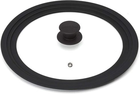 Goodful Universal Lid for Pots, Pans and Skillets, Tempered Glass Steam Vented, Graduated Silicone Rim Fits 9.5" to 12" Cookware, Replacement Top, Large, Black