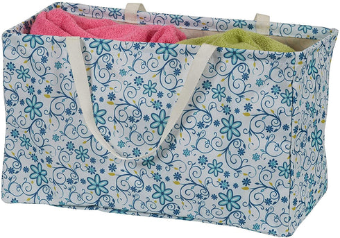 Household Essentials 2244 Krush Canvas Utility Tote | Reusable Grocery Shopping Laundry Carry Bag | White With Floral Design, 22" L X 11" W X 13" H