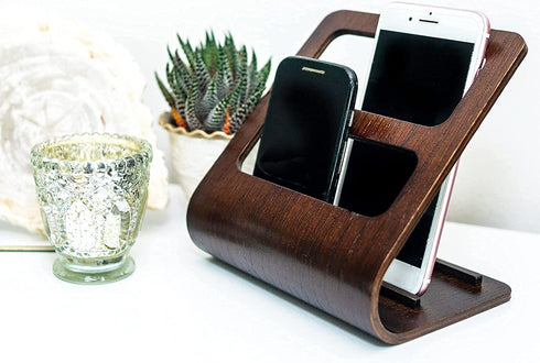 jawani Wood TV Remote Caddy with 2-Slot Media Organizer, Rustic Wooden Remote Control Holder, Living Room Couch or Bedside Table Stand, Universal Upright Vertical Storage, Brown