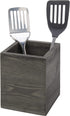 MyGift Rustic Vintage Gray Wood Crock Utensil Holder/Kitchen Essential Organization Square Caddy/Countertop Silverware Organizer Bin