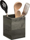 MyGift Rustic Vintage Gray Wood Crock Utensil Holder/Kitchen Essential Organization Square Caddy/Countertop Silverware Organizer Bin