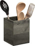 MyGift Rustic Vintage Gray Wood Crock Utensil Holder/Kitchen Essential Organization Square Caddy/Countertop Silverware Organizer Bin