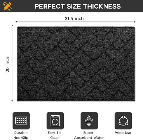 Indoor Doormat,Front Back Door Mat Rubber Backing Non Slip Door Mats 20?x31.5?Absorbent Resist Dirt Entrance Doormat Inside Floor Mats Area Rug for Entryway Machine Washable Low-Profile (Black)