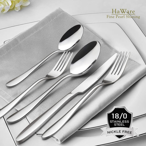 20-Piece Silverware Set for 4, HaWare Stainless Steel Flatware Cutlery Set for Home Kitchen Restaurant Hotel, Modern Ergonomic Design, Mirror Polished, Dishwasher Safe