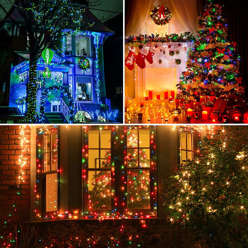 QUWIN Waterproof LED Outdoor Christmas String Lights, LED UL Certified 8 Modes with End-to-End Plug, Indoor & Outside Fairy Light for Christmas Tree, Patio, Wedding, Party (115Ft Multi-Color)
