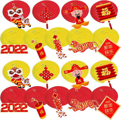 HOWAF 2022 Chinese New Year Hanging Decorations, 30pcs Red Gold Chinese New Year Hanging Swirls and Lion Dance Lantern Firecracker Tiger Banner Set for Spring Festival New Year Home Party Decorations