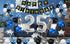 25th Birthday Decorations for Men Women Boy Girl,Blue Black Birthday Party Supplies with 25 Silver Number Balloon Happy Birthday Banner for 25th and 52nd Birthday Party