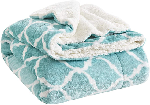 Comfort Spaces Ultra Soft and Cozy Sherpa Throw Blankets for Couch and Bed , Plush Fleece Reversible Throw-Blanket with Fuzzy Faux FurThrows, 50x60, Aqua Ogee