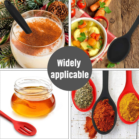 4 Pieces Silicone Cooking Spoons Set Silicone Serving Spoon Silicone Nonstick Mixing Spoons Slotted Spoons Large Nonstick Heat Resistant Spoons for Kitchen Cooking Bake Stir Draining Tool (Black)