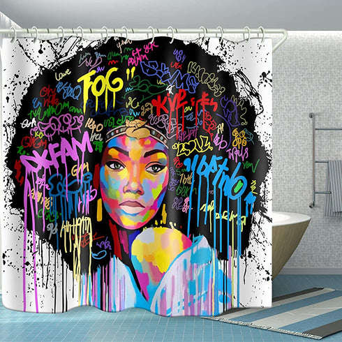LYFANS, Waterproof Hooks & Liners for Bathroom Accessories ,Polyester Fabric Shower Curtain for Bathtub,Wide Bright African American Black Girl 3D Printed Toilet Room Hangings with Hooks, 60€³ x 72€³