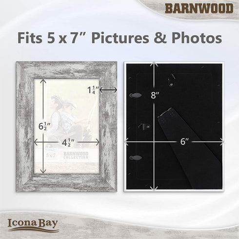 Icona Bay 5x7 Picture Frame (Pony Gray, 3 Pack), Country Rustic Style 5 x 7 Photo Frame, Table Top or Wall Mount, Barnwood Collection