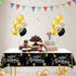 Happy Birthday Decorations, 6pcs Black and Gold Birthday Tablecloth for Men Women, Plastic Disposable Rectangle Table Cover for 90th 80th 70th 60th 50th 40th 30th Birthday Party Decor- 54" x 108"