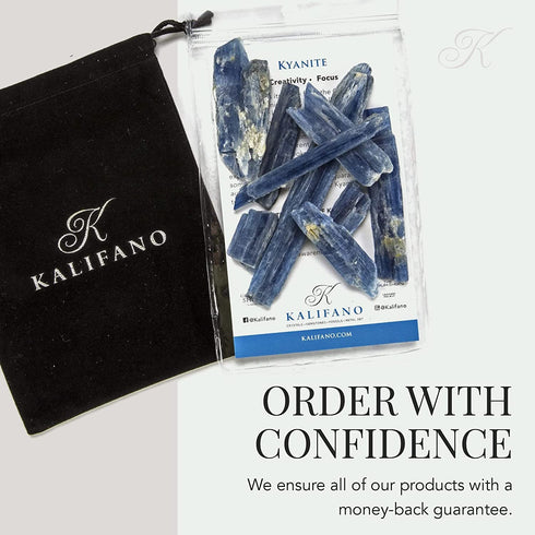 KALIFANO Kyanite Blade Bundle (500+ Carats) with Healing & Calming Effects - High Energy Reiki Crystal Used for Meditation and Tranquility (Information Card Included)