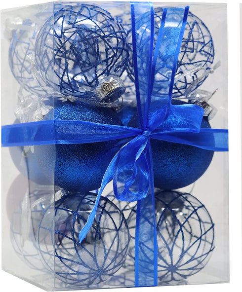 Sleetly Blue Ornaments for Christmas Tree Shatterproof Ball Decorations, 3.15", Set of 12