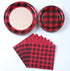 Aneco 98 Pieces Red and Black Plaid Party Supplies Party Tableware Paper Plates and Napkins for 24 Guests