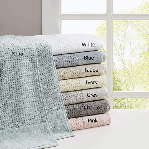 Madison Park Spa Waffle 100% Cotton Luxurious Towel Set, Premium Texture Waffle Weave, Highly Absorbent, Quick Dry, Hotel & Spa Quality Wash Clothes for Bathroom, Assorted Sizes, Blue 6 Piece