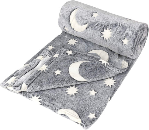 Greenco Kids Fleece Glow in The Dark Throw Blanket Fuzzy Throw Blanket Soft Warm Ultra Luxurious Receiving Blanket (48" x 60" Gray)