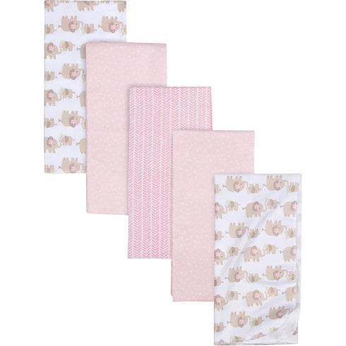Gerber Boys and Girls Newborn Infant Baby Toddler Nursery 100% Cotton Flannel Receiving Swaddle Blanket, Elephants Pink, Pack of 5