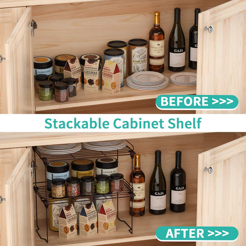 HapiRm Stackable Cabinet Shelf Kitchen Cabinet Organizers and Storage,Kitchen Pantry Shelves Organizer,Safety guardrail Kitchen Counter Bedroom Bathroom Accessories,Stainless Steel,2 Pack,Bronze