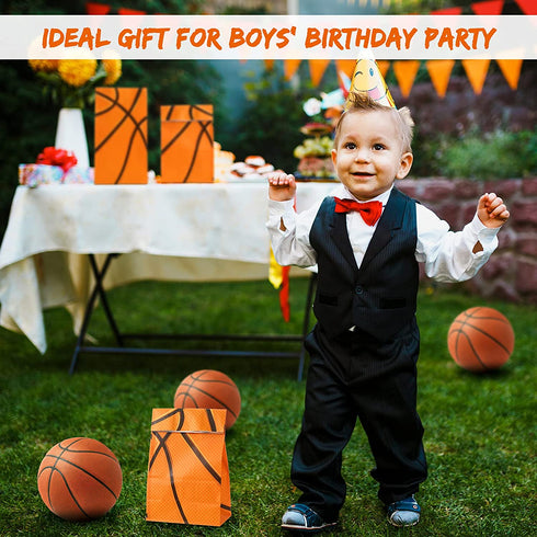 30 Pieces Basketball Party Favor Bags Basketball Goody Treat Bags Basketball Pattern Snacks Candy Biscuits Toys Bags for Kids Boys Teens Adults Basketball Theme Birthday Party Supplies (Orange)