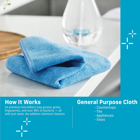 E-Cloth General Purpose Cleaning Cloth, Premium Microfiber Cleaning Cloth, Ideal for Kitchen, Countertops, Sinks, and Bathrooms 100 Wash Guarantee, Alaskan Blue, 4 Pack