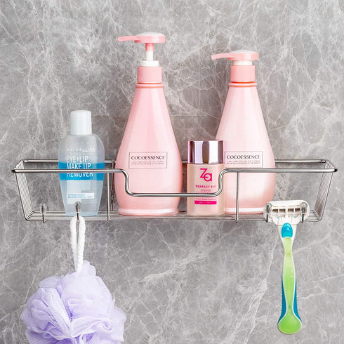 iPEGTOP Shower Caddy Basket with Hooks Soap Dish Holder Shelf for Shampoo Conditioner Bathroom Kitchen Storage Organizer SUS304 Stainless Steel Adhesive No Drilling - 3 Pack