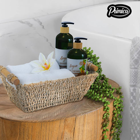 Small Wicker Baskets - Hand-Woven Seagrass Storage Baskets - Beautiful Toilet Paper Holder Basket for Bathroom - 12" x 7.2" x 4.4", 2-Pack
