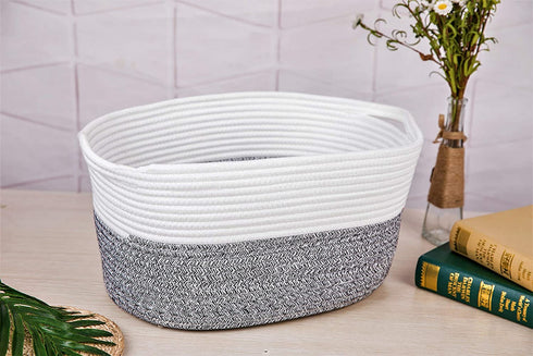 Clothes Towel Storage Basket Soft Nursery Cotton Rope Basket with Handles Toy Basket Shallow Cute Pet Toy Storage Bin Home Storage Woven Basket for Living Room