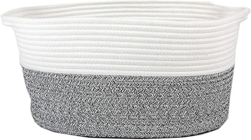 Clothes Towel Storage Basket Soft Nursery Cotton Rope Basket with Handles Toy Basket Shallow Cute Pet Toy Storage Bin Home Storage Woven Basket for Living Room